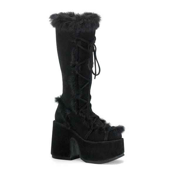 Demonia Women's Camel-311 Knee High Platform Boots - Black Vegan Suede D2936-45US Clearance